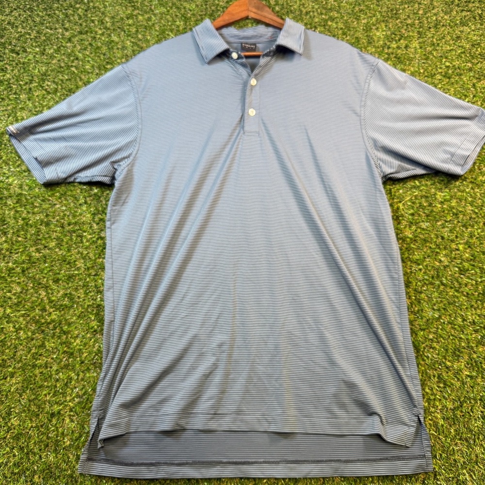 Dunning Golf Mens Large Blue Striped Coolmax Lycra Short Sleeve Polo Shirt